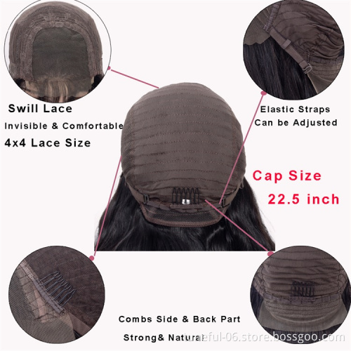 130% 150% 180% Wholesale 4x4 Lace Closure Wig Vendors 100% Aligned Cuticle Wig 4x4 Closure Natural Straight Human Hair Wigs